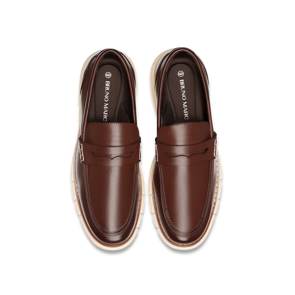 Men's PU Leather Penny Loafers - DARK BROWN - 4
